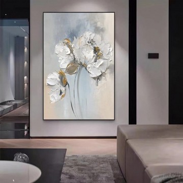モダンな装飾の花 Painting - パレットナイフによるホワイトフローラルフラワーウォールデコレーション